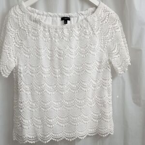 Talbots Elegant Bohemian Cotton White Lace Top - Size: Medium Petite